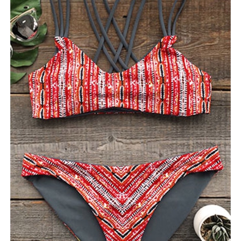NWT! Red and Gray Reversible Bikini